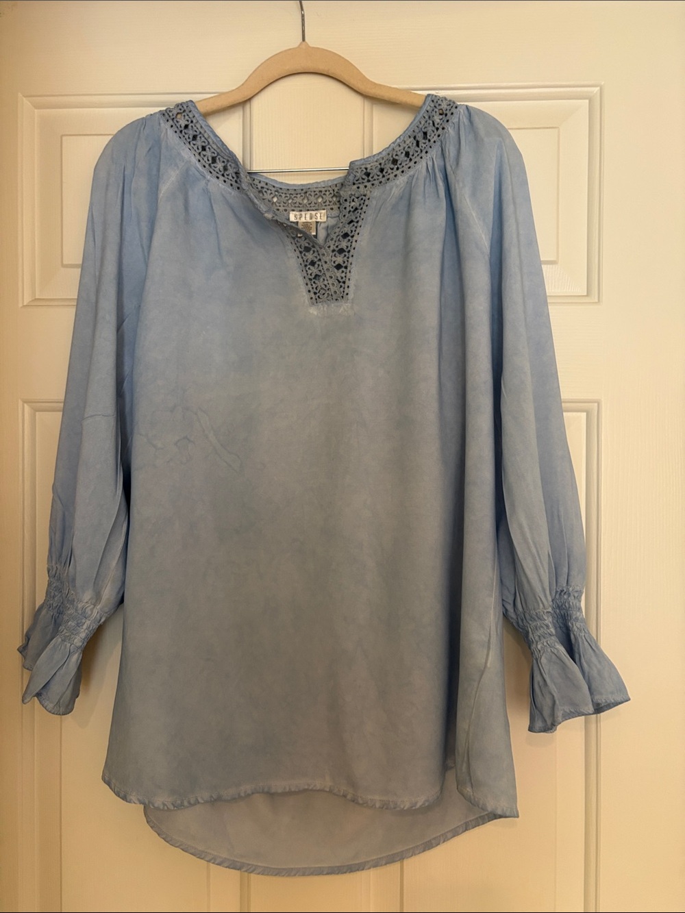 Spense Light Blue Crochet-Trim Peasant Tunic